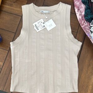 NWT Zara ribbed knit top light beige